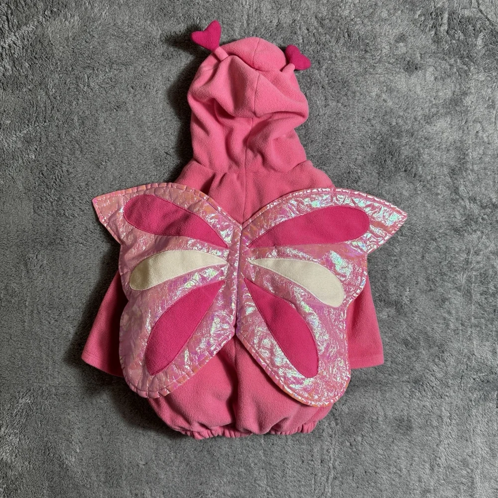 Old Navy Pink Butterfly Costume Fleece Toddler Size 2T-3T Hooded Wings Halloween